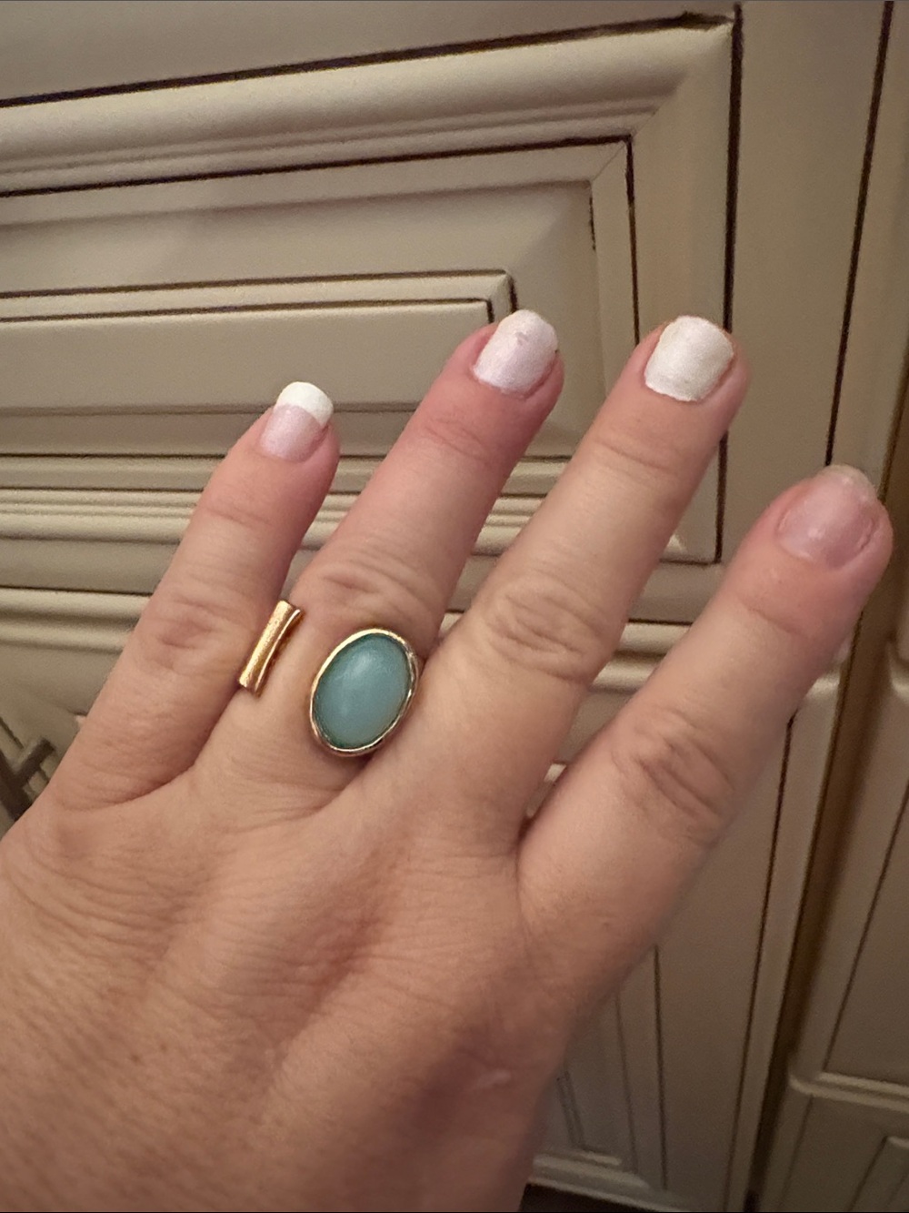 Gold Ring with Oval Aqua Stone - Women's Fashion Ring